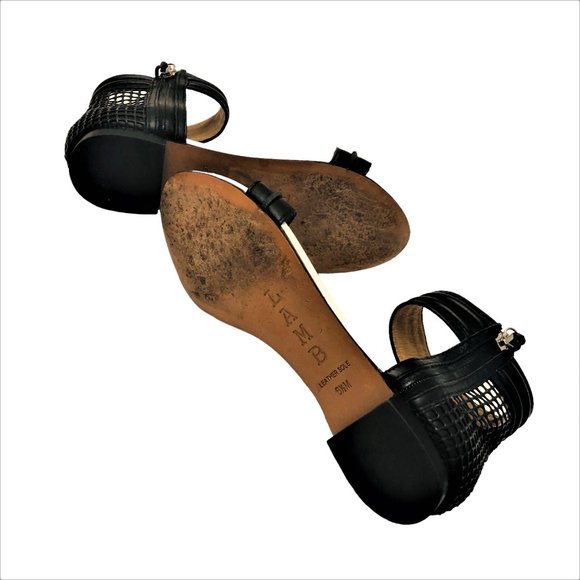 L.A.M.B. Black and White Leather Flats Sandals Sz 6.5 Gwen Stefani - Picture 6 of 7